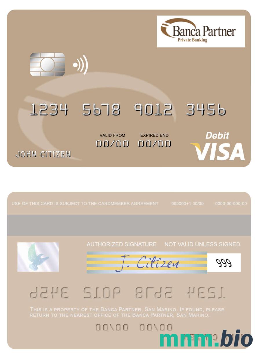 San Marino Banca Partner visa debet karta przykład w formacie PSD